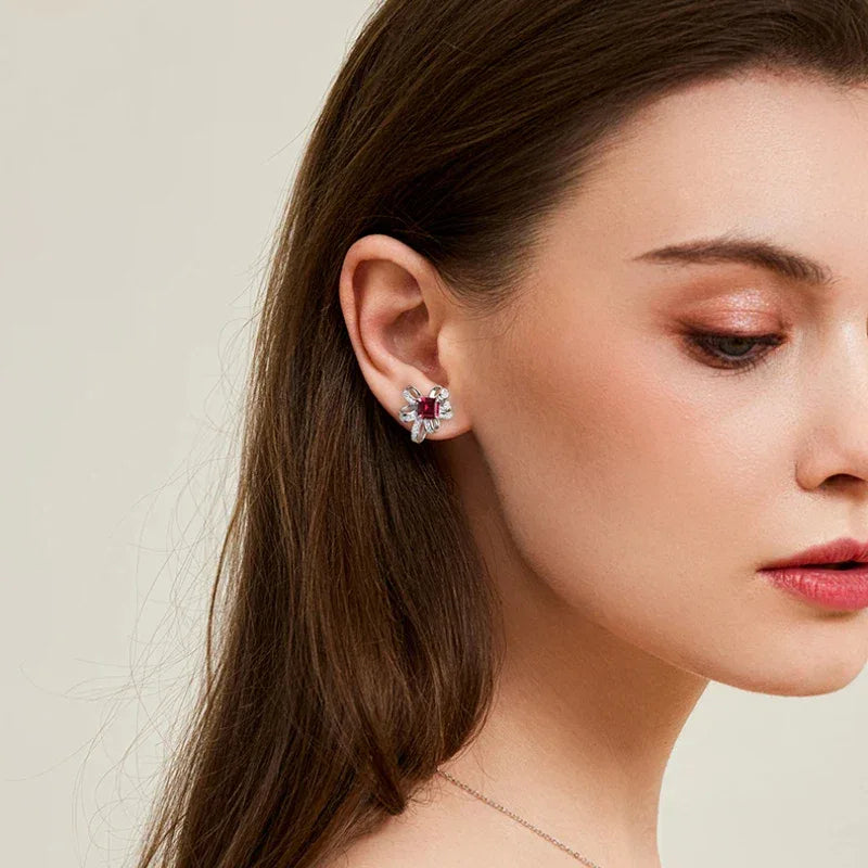 Ruby Bowknot Four-Claw Set Earrings — alternate earrings view