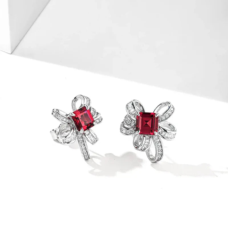 Ruby Bowknot Four-Claw Set Earrings — main earrings product view 6