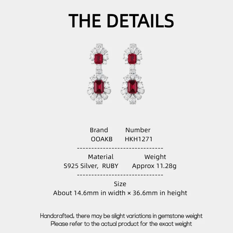 Ruby Brilliant Earrings S925 Silver — specification card with material and size details