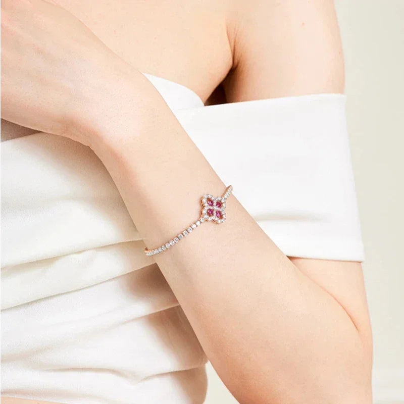 Ruby Clover Station Bracelet — alternate full bracelet view