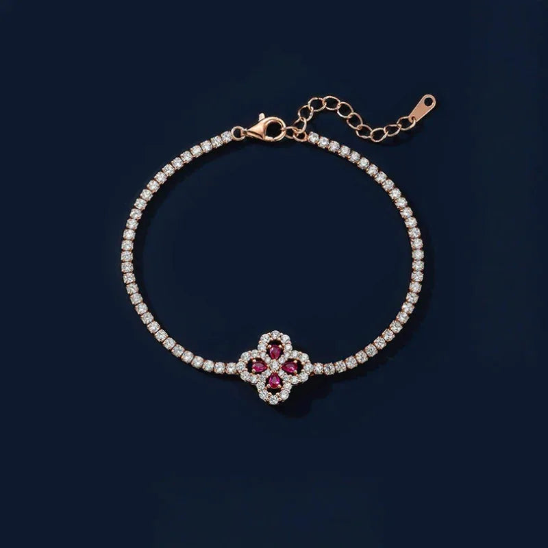 Ruby Clover Station Bracelet — clasp detail