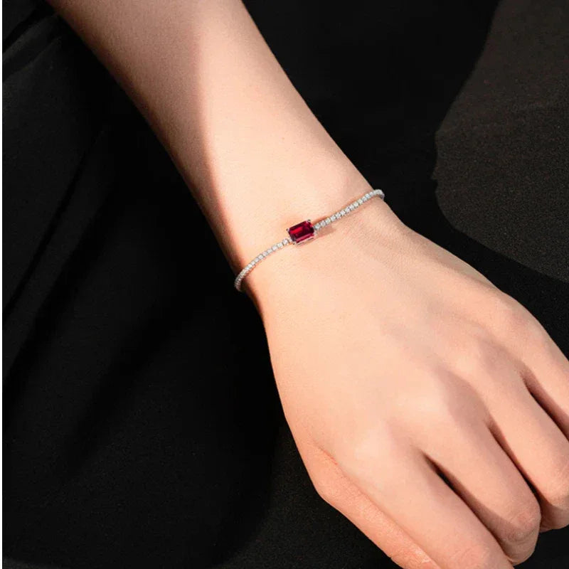 Ruby Faceted Bracelet S925 Silver — bracelet worn on wrist