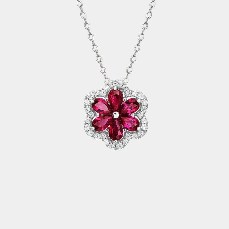 Ruby Floral Cluster Pendant Necklace — main necklace product view