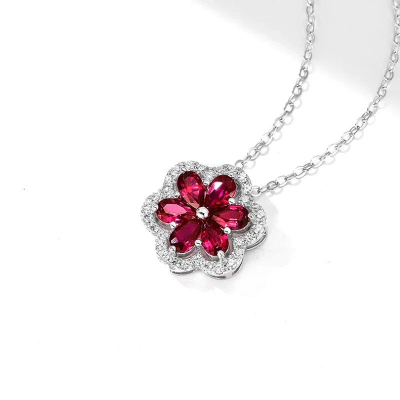 Ruby Floral Cluster Pendant Necklace — main necklace product view 7
