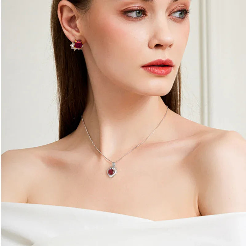 Ruby Heart Collar Necklace S925 Silver — alternate necklace view