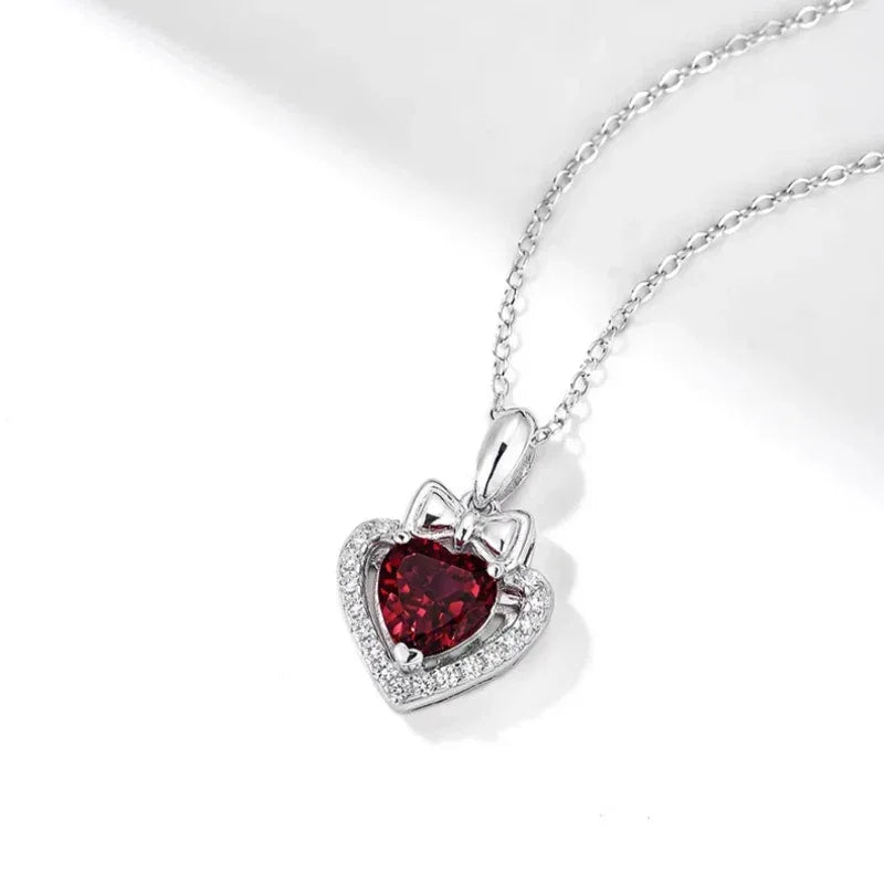 Ruby Heart Collar Necklace S925 Silver — clasp and chain detail