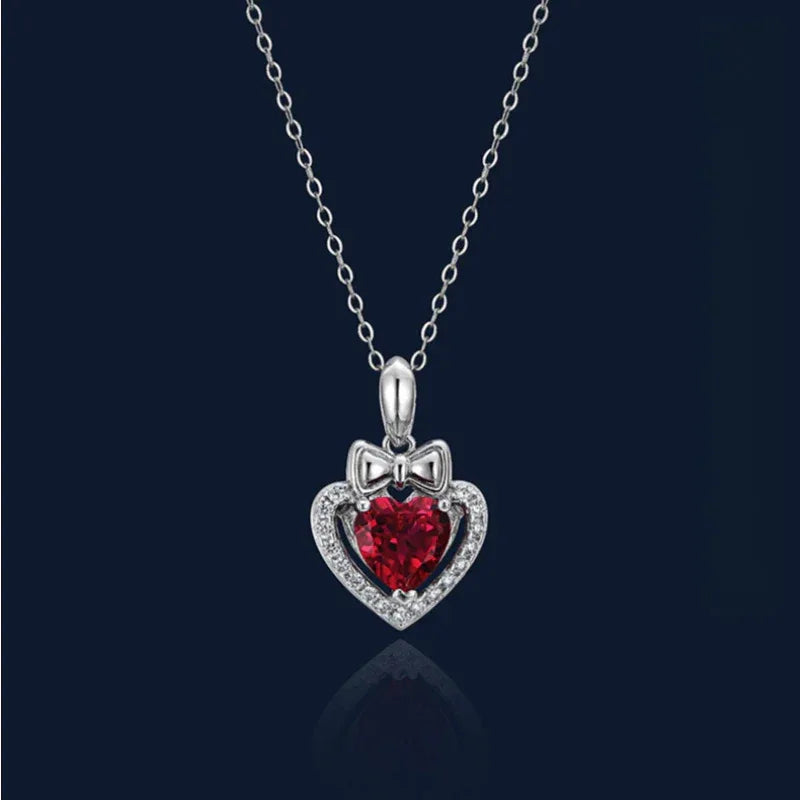Ruby Heart Collar Necklace S925 Silver — pendant setting detail
