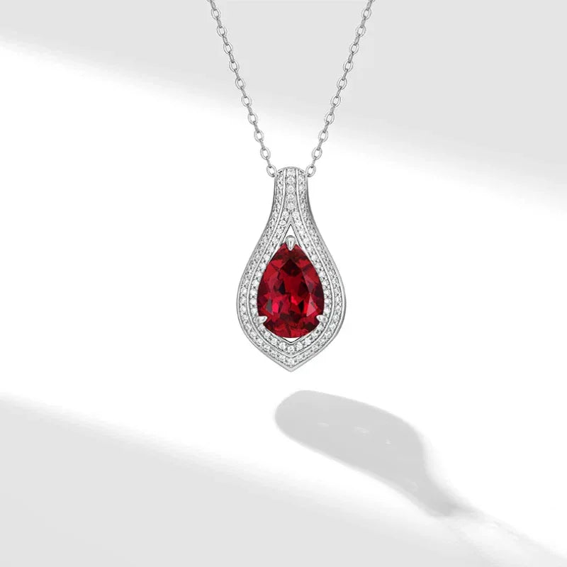 Ruby Teardrop Necklace S925 Silver — main necklace product view 7