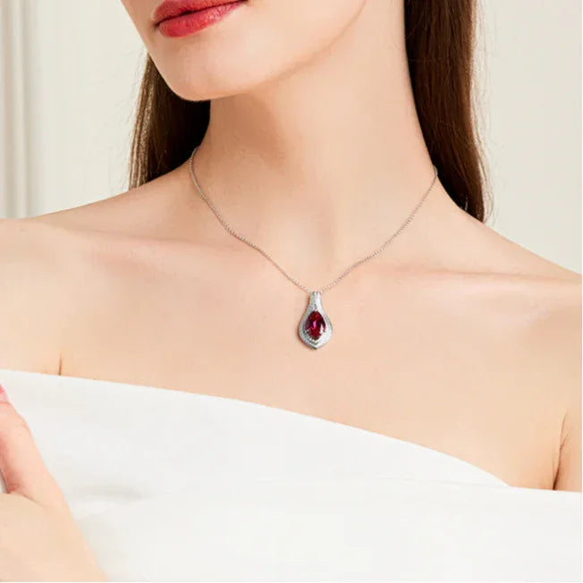 Ruby Teardrop Necklace S925 Silver — necklace worn at neckline