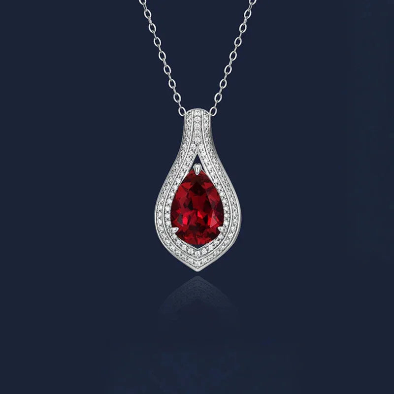 Ruby Teardrop Necklace S925 Silver — pendant setting detail