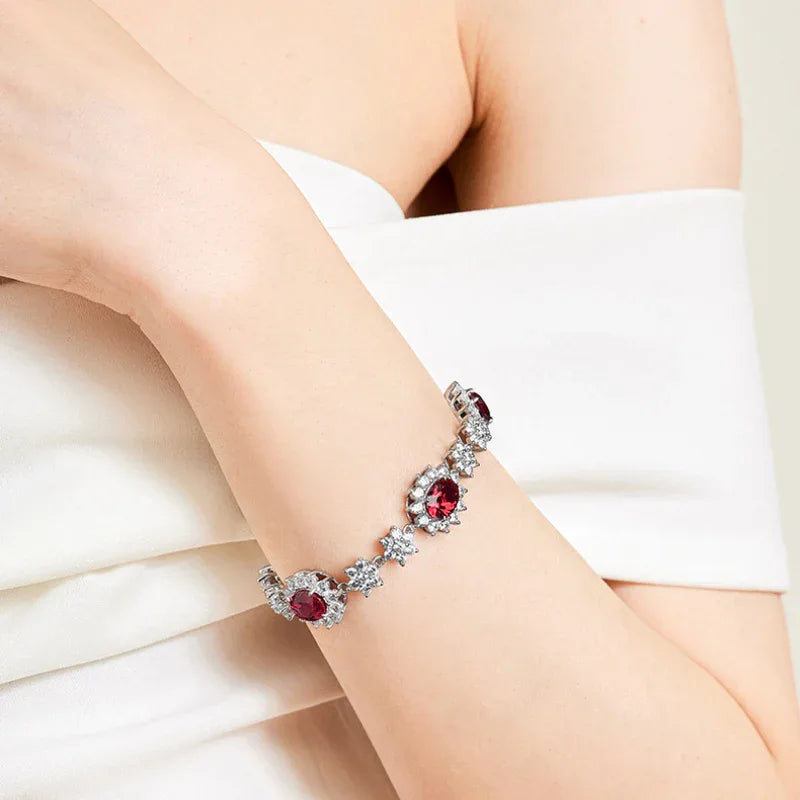 Ruby Three-Flower Bracelet S925 Silver — bracelet setting detail