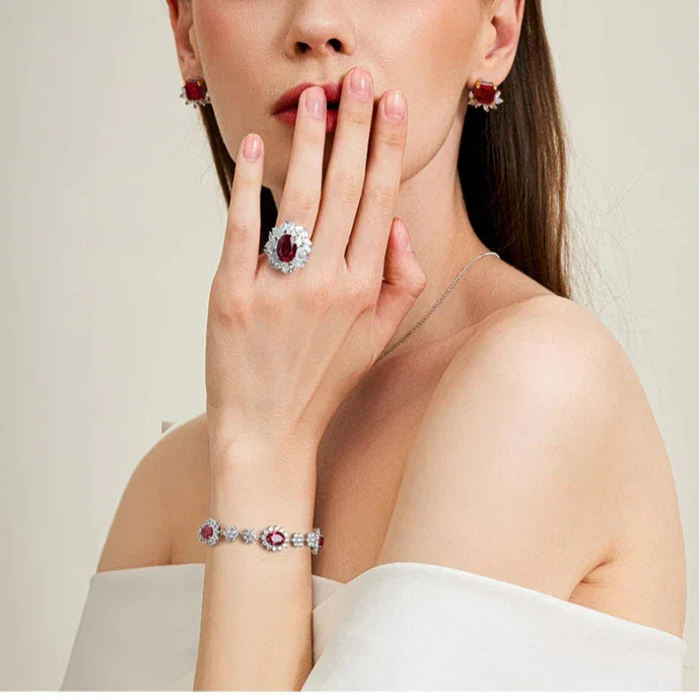 Ruby Three-Flower Bracelet S925 Silver — bracelet worn on wrist