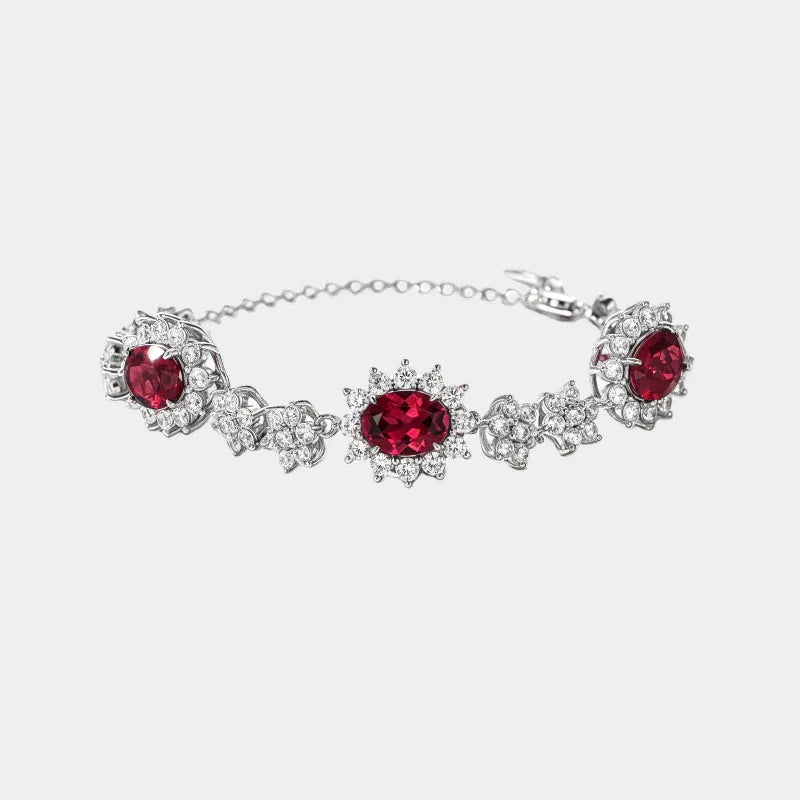 Ruby Three-Flower Bracelet S925 Silver — main bracelet product view