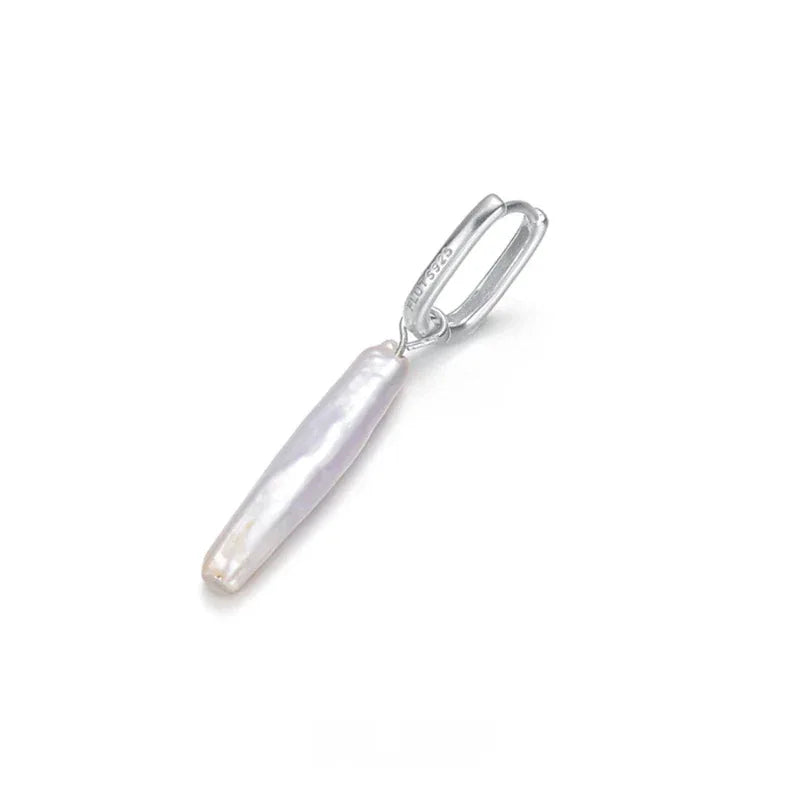 Long Baroque Pearl Drop Earrings — single angled earring view