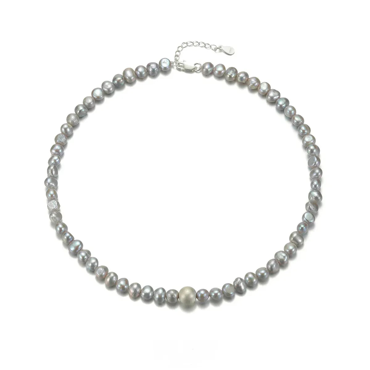 Gray Pearl Strand Necklace with Adjustable S925 Silver Clasp — alternate isolated full necklace view