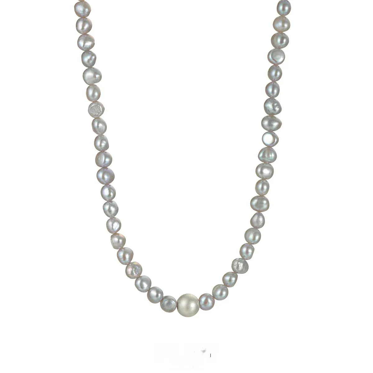 Gray Pearl Strand Necklace with Adjustable S925 Silver Clasp — vertical full-strand product view