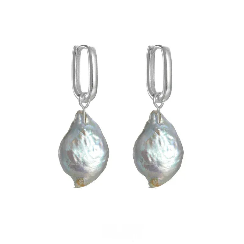 Irregular Pearl Drop Huggie Earrings — alternate isolated front pair
