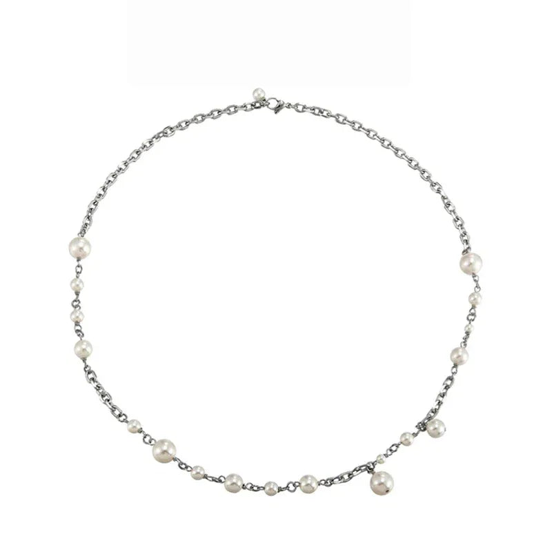 Adjustable Pearl Station Chain Necklace — alternate isolated full necklace view