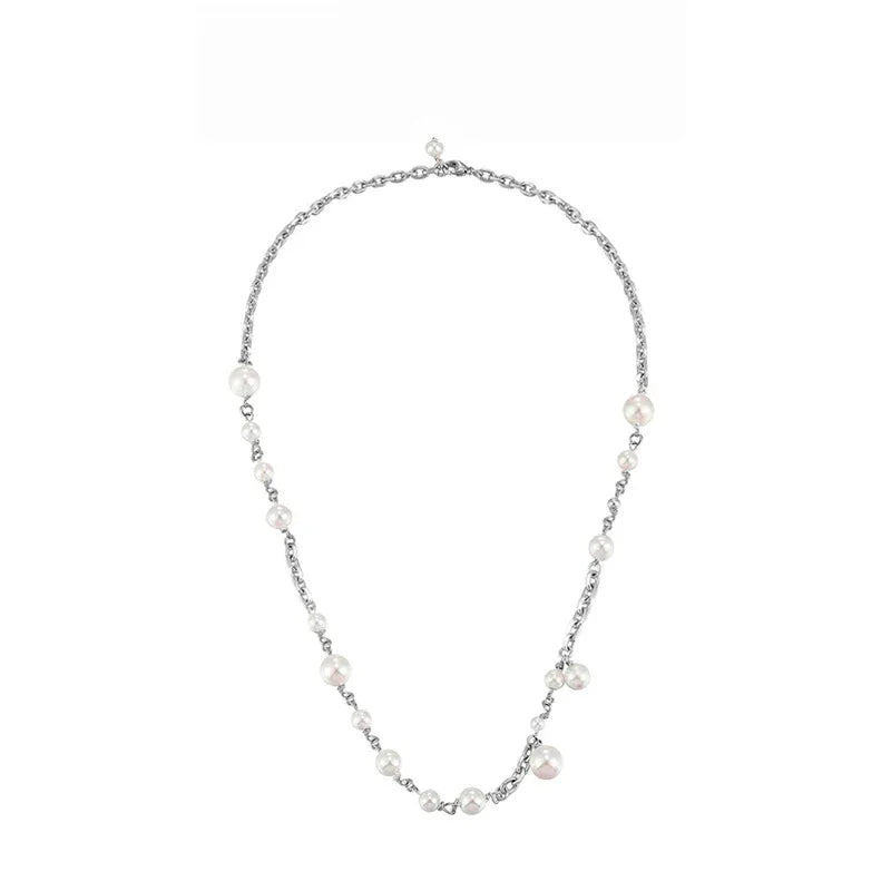 Adjustable Pearl Station Chain Necklace — second isolated full necklace view showing the adjustable chain length