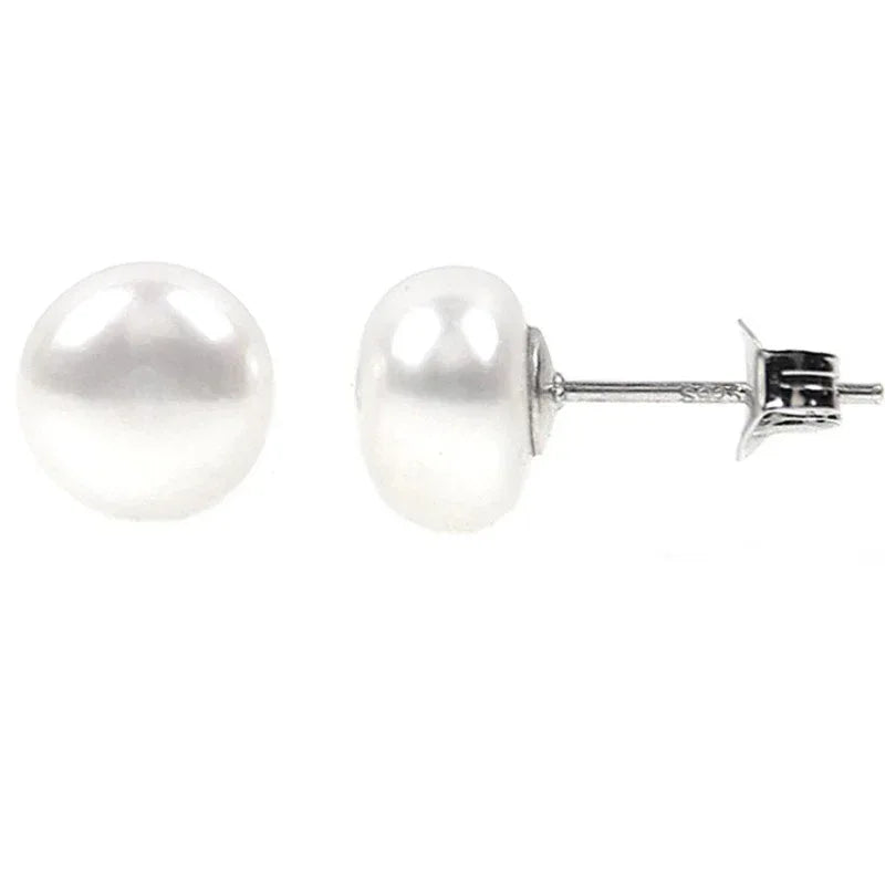 Round Pearl Stud Earrings — side and rear view showing the posts and butterfly backs