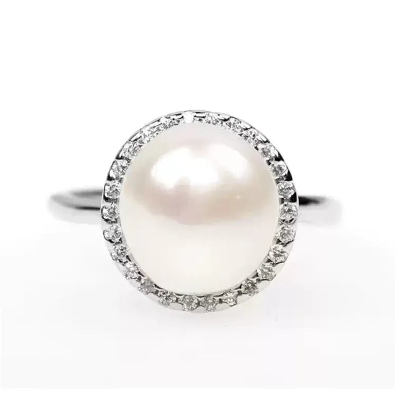 Adjustable Pearl Halo Ring — alternate isolated front view showing design and scale