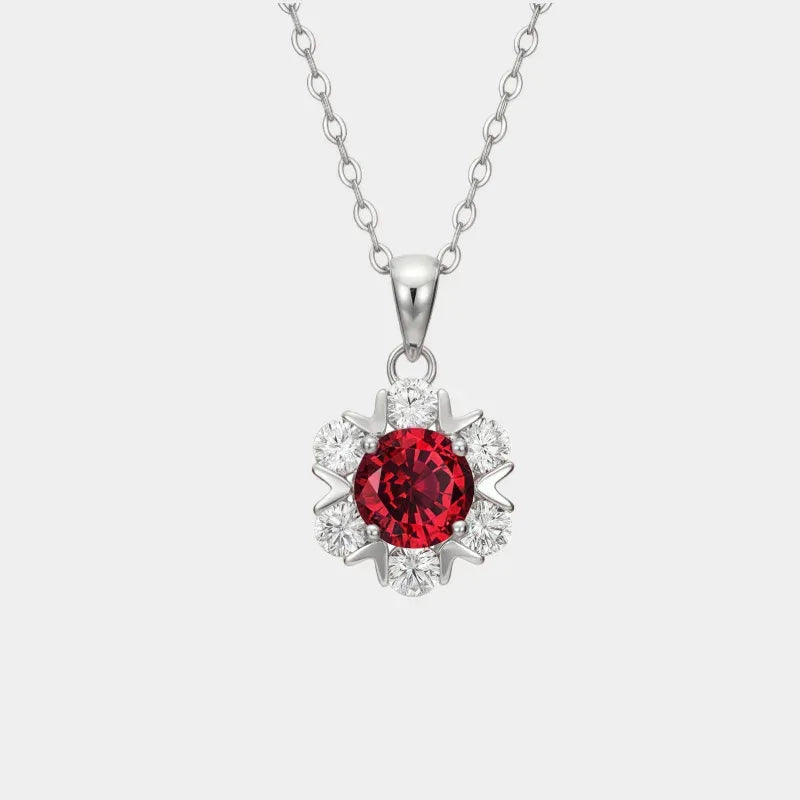 S925 Silver Ruby Flower Necklace — main necklace product view