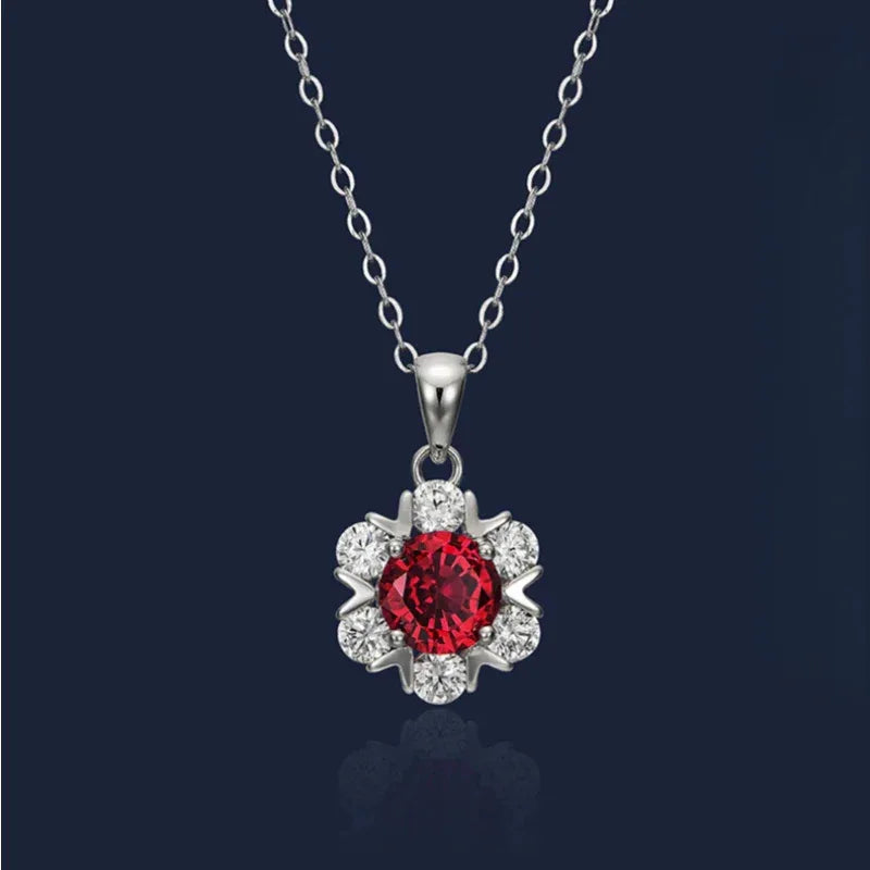 S925 Silver Ruby Flower Necklace — pendant setting detail