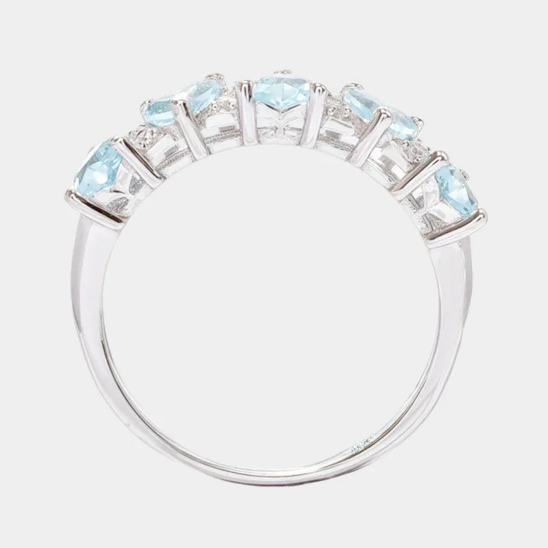 Seven-Stone Aquamarine Band Ring front product view on a white background