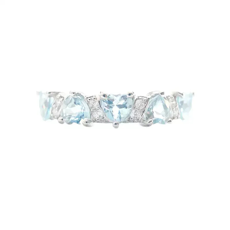 Seven-Stone Aquamarine Band Ring rear setting detail on white