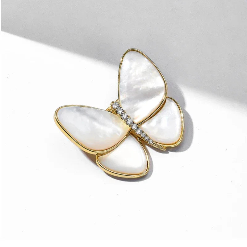 White Pearl Butterfly Brooch — angled product view on white showing design and scale