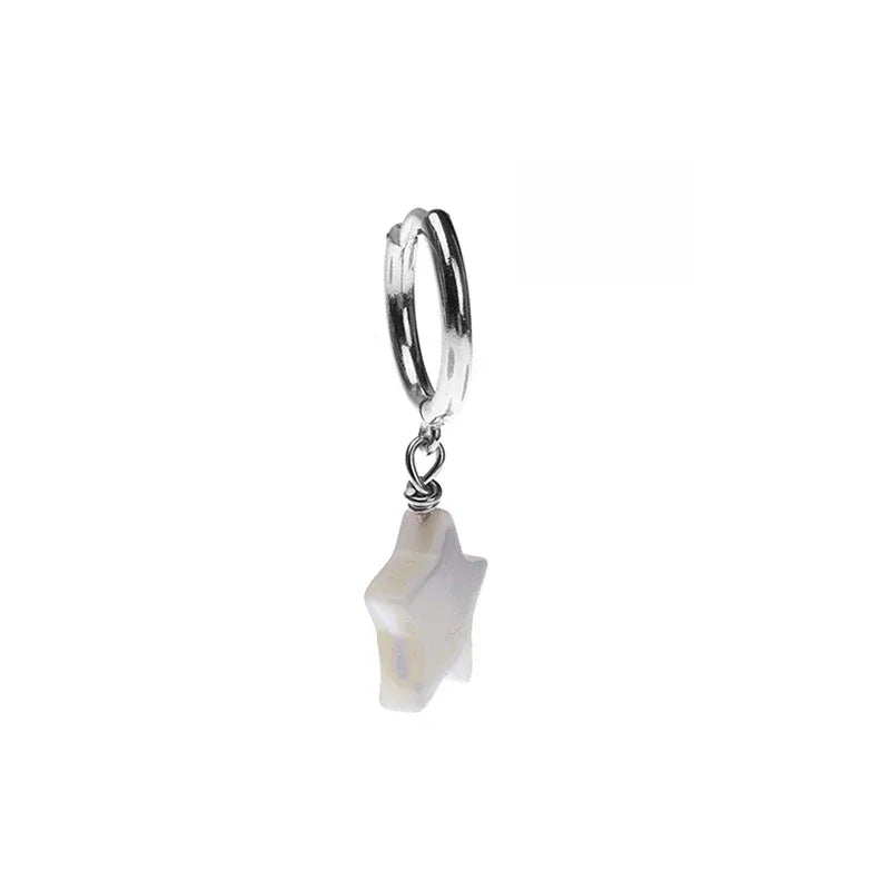 Pearl Star Drop Hoop Earrings — single side view showing the hoop and suspended star
