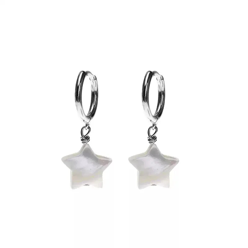 Pearl Star Drop Hoop Earrings — alternate isolated front pair