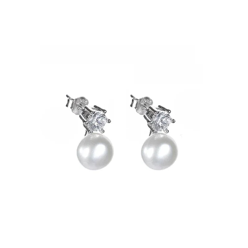 Pearl Drop Stud Earrings with Geometric Top — alternate isolated front pair on white