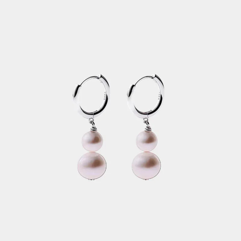 Double-Pearl Drop Hoop Earrings — alternate isolated front pair on white