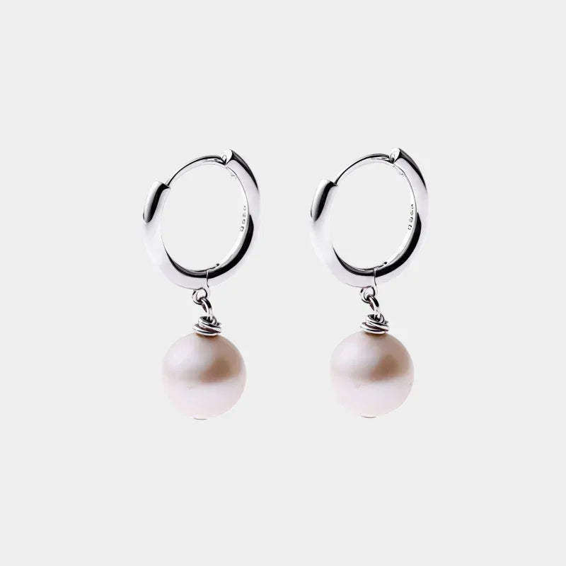 Double-Pearl Drop Hoop Earrings — front view of double-pearl drop hoops