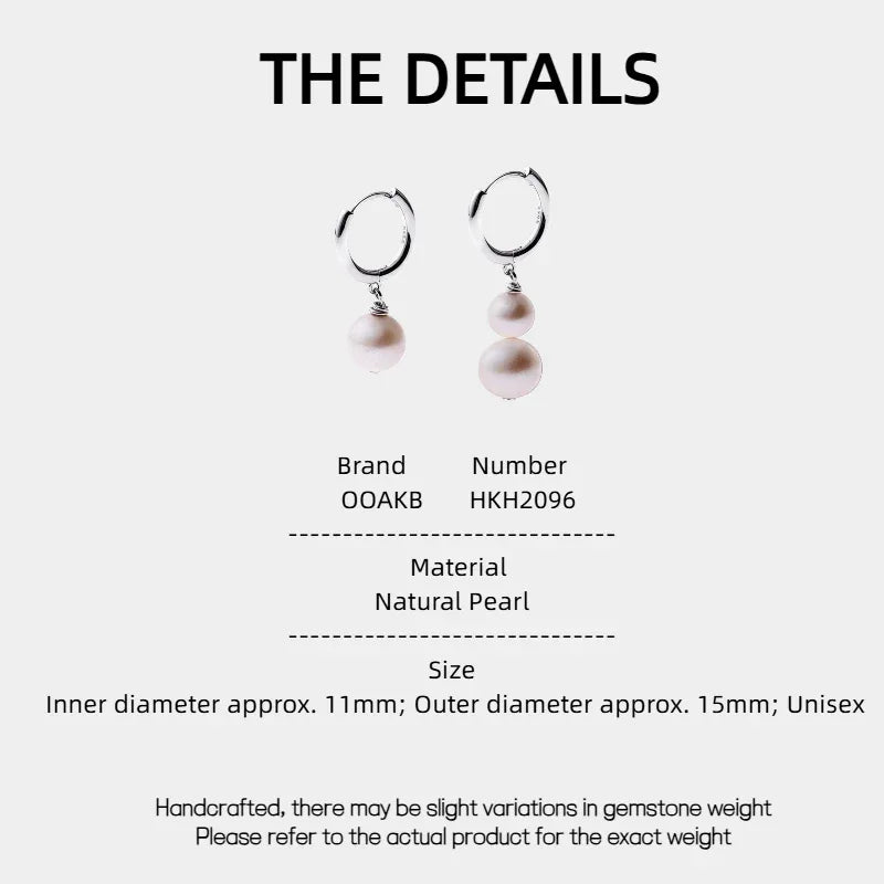 Double-Pearl Drop Hoop Earrings — specification card with material and size details