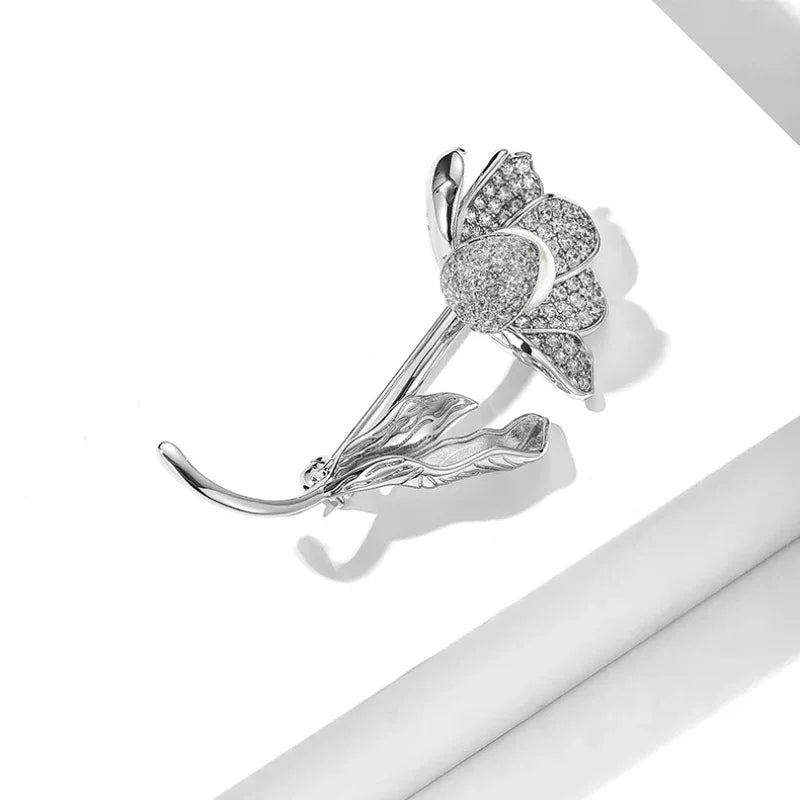 Malachite Flower Brooch — rear-angled product view showing the pin fitting