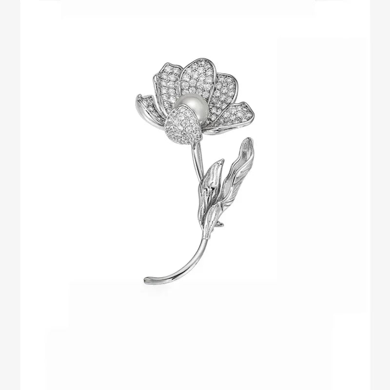Malachite Flower Brooch — alternate isolated front view showing design and scale