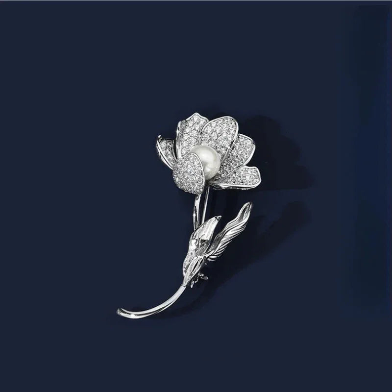 Malachite Flower Brooch — front product view on a dark background