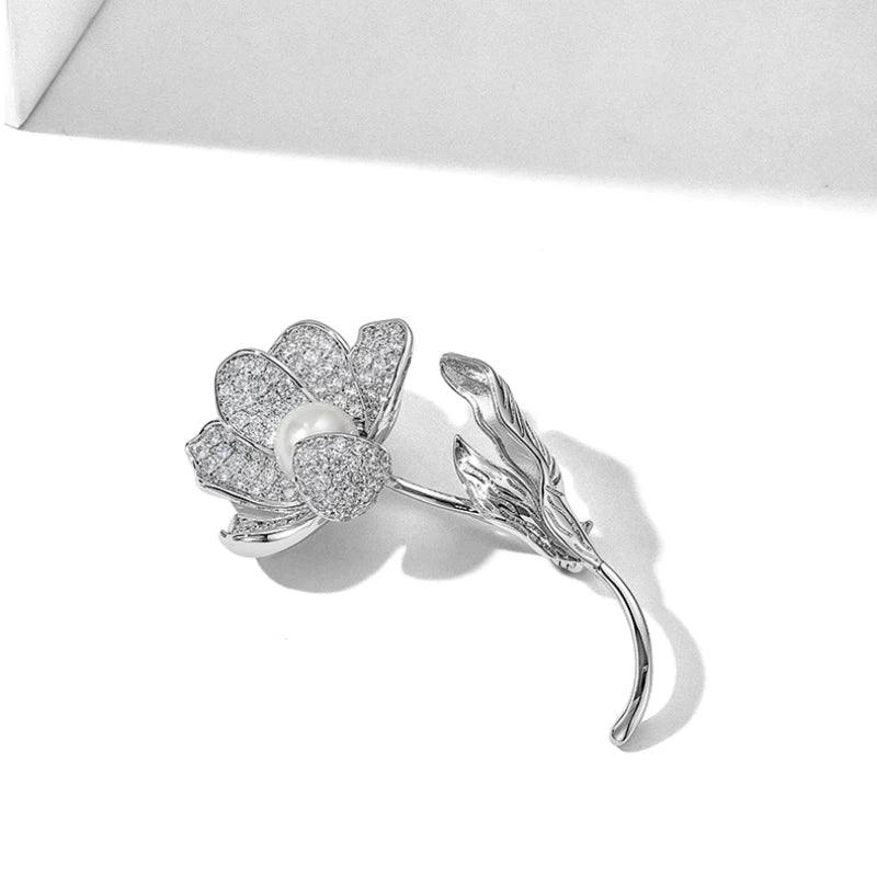 Malachite Flower Brooch — angled side view showing the raised flower head