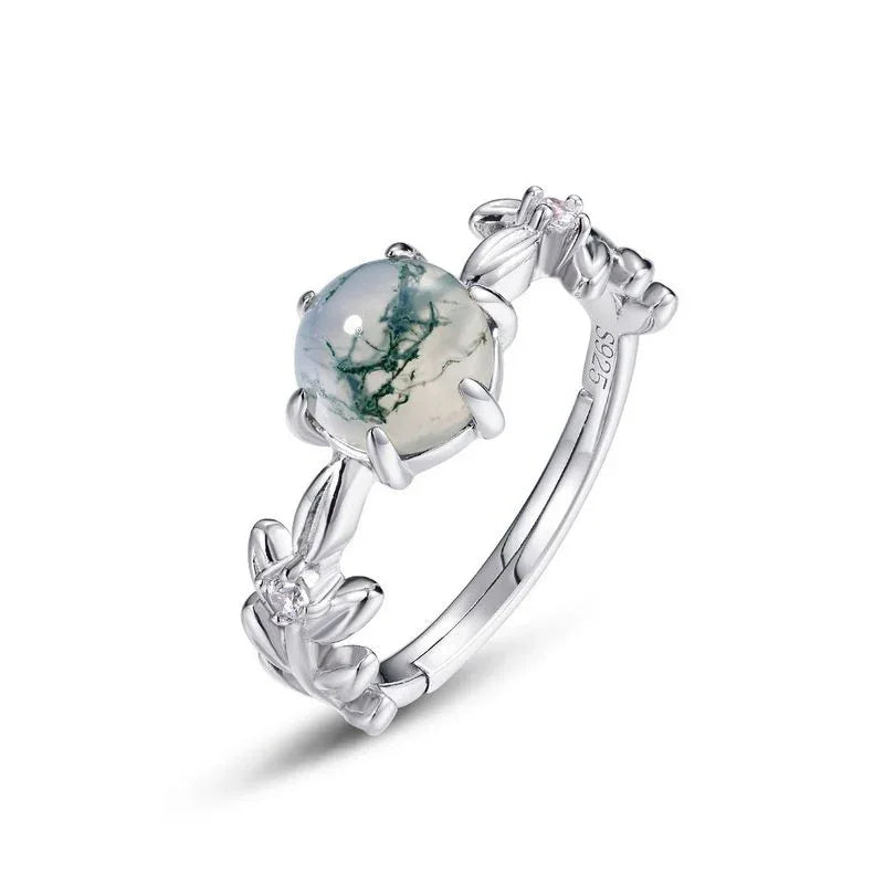 Six-Claw Moss Agate Open Ring — angled product view 5