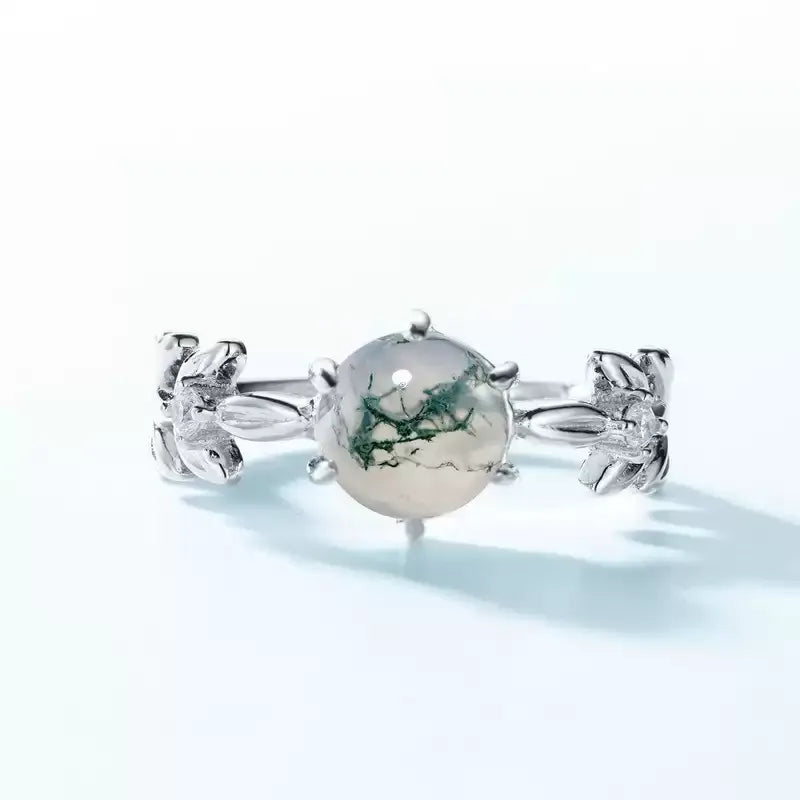 Six-Claw Moss Agate Open Ring — front setting detail 3