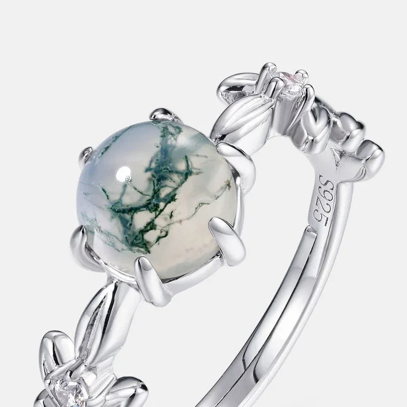 Six-Claw Moss Agate Open Ring — side profile and band detail 4