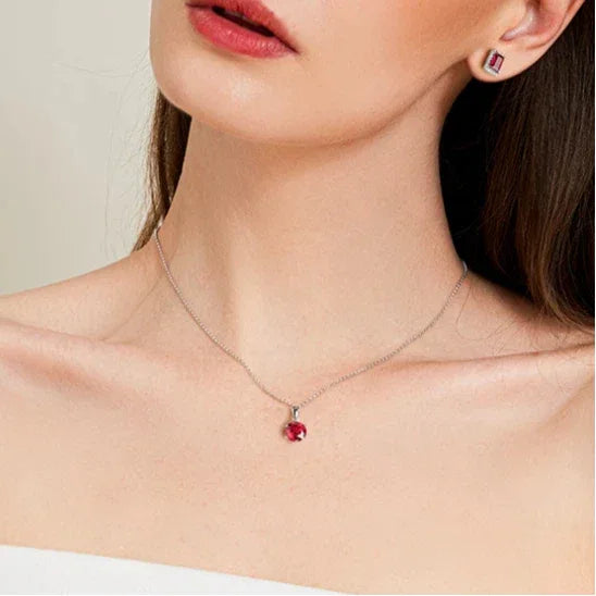 Six-Claw Ruby Necklace S925 Silver — full necklace view