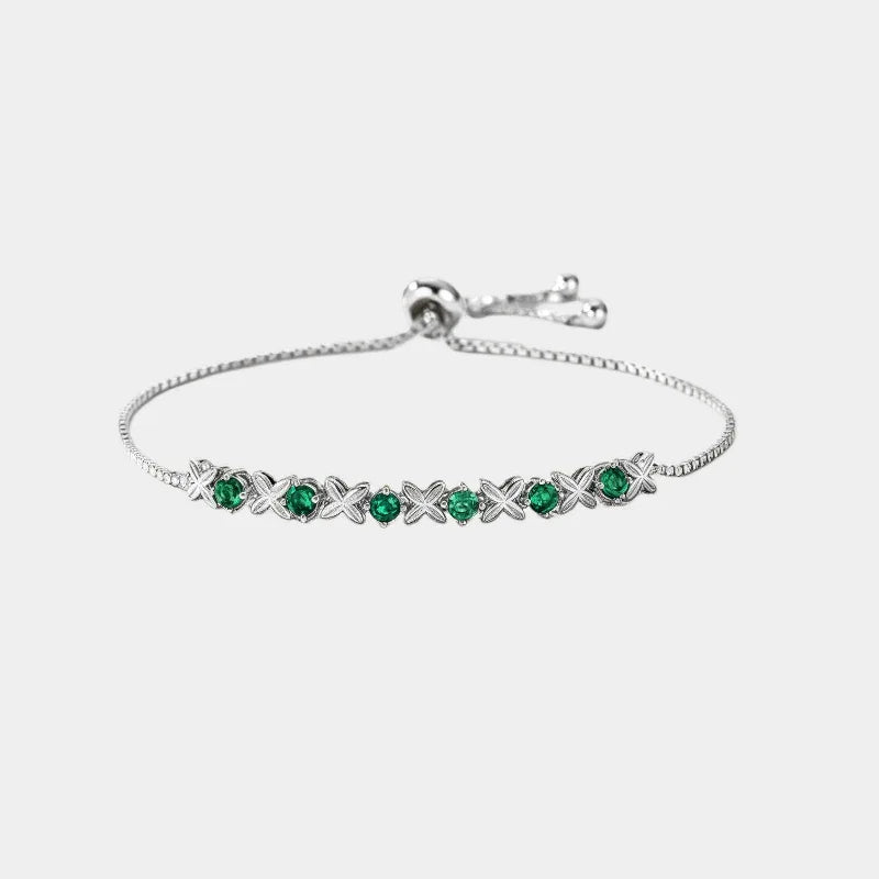 Six-Flower Emerald Adjustable Bracelet full bracelet view on a white background