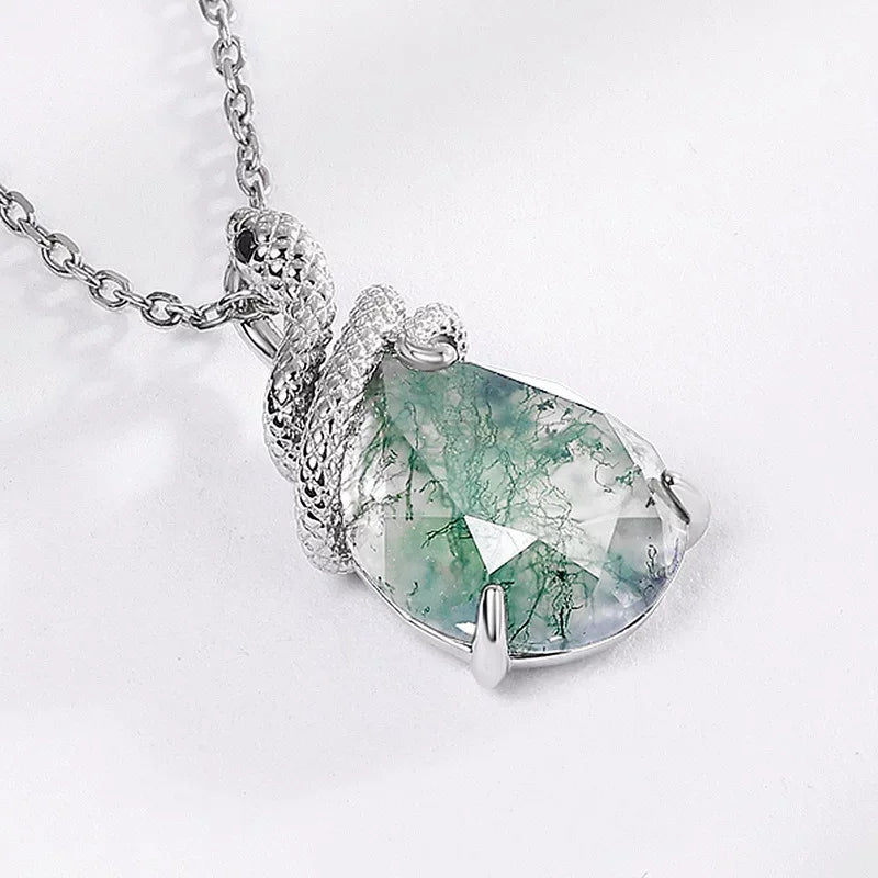 Snake-Shaped Moss Agate Pendant — pendant close-up 3