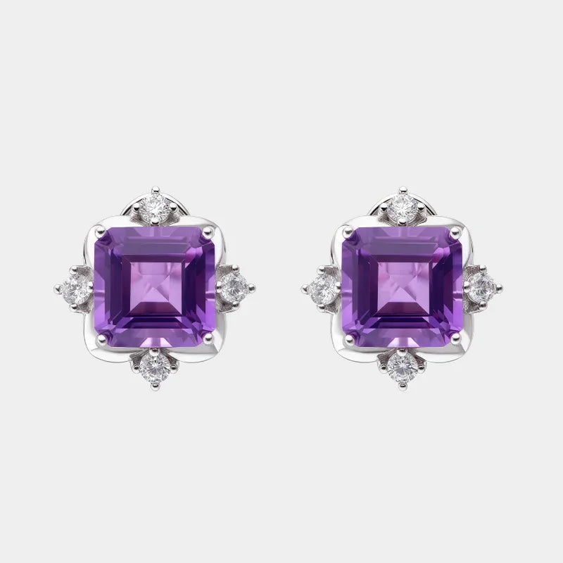 square-cut amethyst stud earrings front product view on a white background