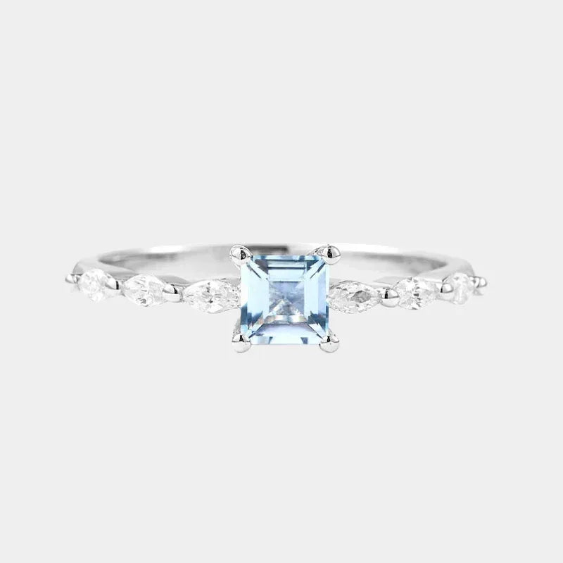 Square-Cut Aquamarine Accent Ring front product view on a white background