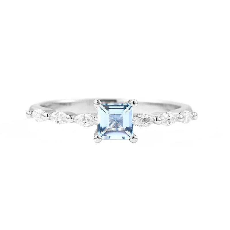 Square-Cut Aquamarine Accent Ring side profile showing the band and setting