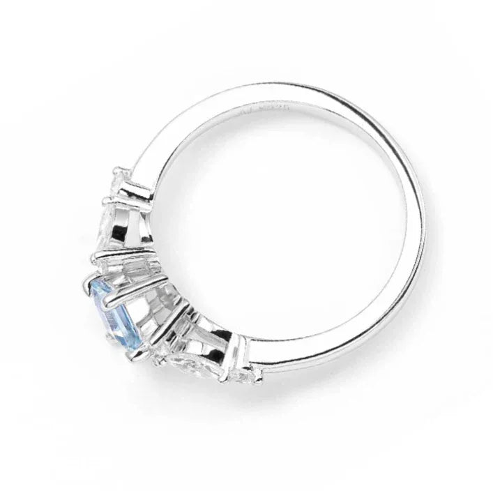 Square-Cut Aquamarine Crown Ring angled product view showing the setting